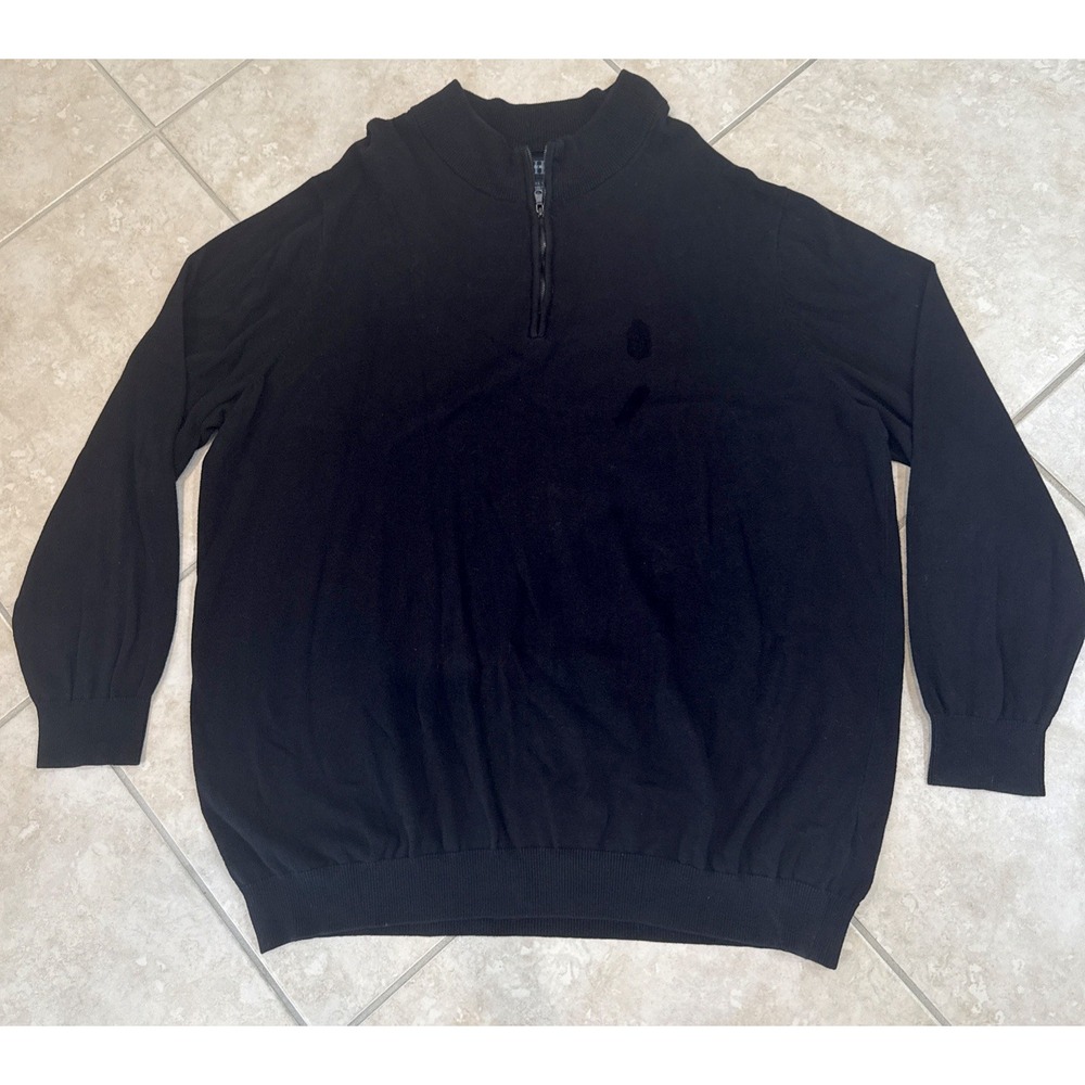 Harbor Bay HB Mens 1XLT BLACK 1/4 Zip 100% Cotton Sweater Minimalist Preppy